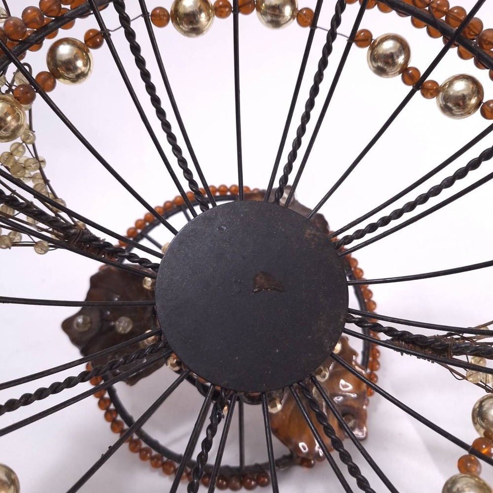 Vtg Metal Wire‎ Beaded Basket w/ Ceramic Leaves Rustic Deco Centerpiece 12.5"w - Picture 12 of 12